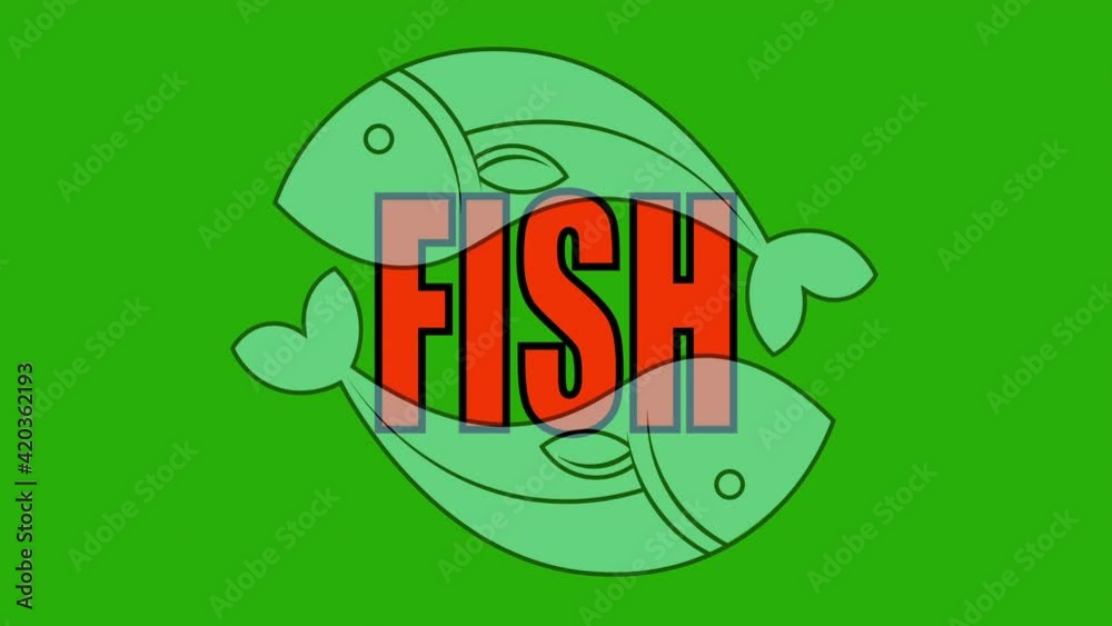 animated fish logo on neutral green of two fish and lettering Stock ...