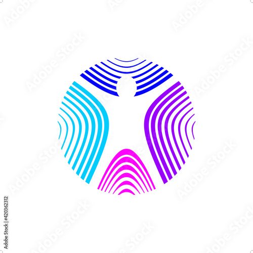 A person in a circle with wave inside, logo or icon template, silhouette