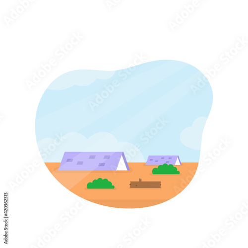 an illustration of a village or settlement after being hit by a flood. illustration of a sinking house. flat style. vector design