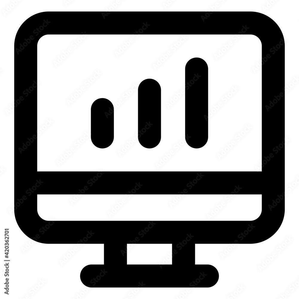 
Online data analytics icon in glyph style, pie chart inside monitor 

