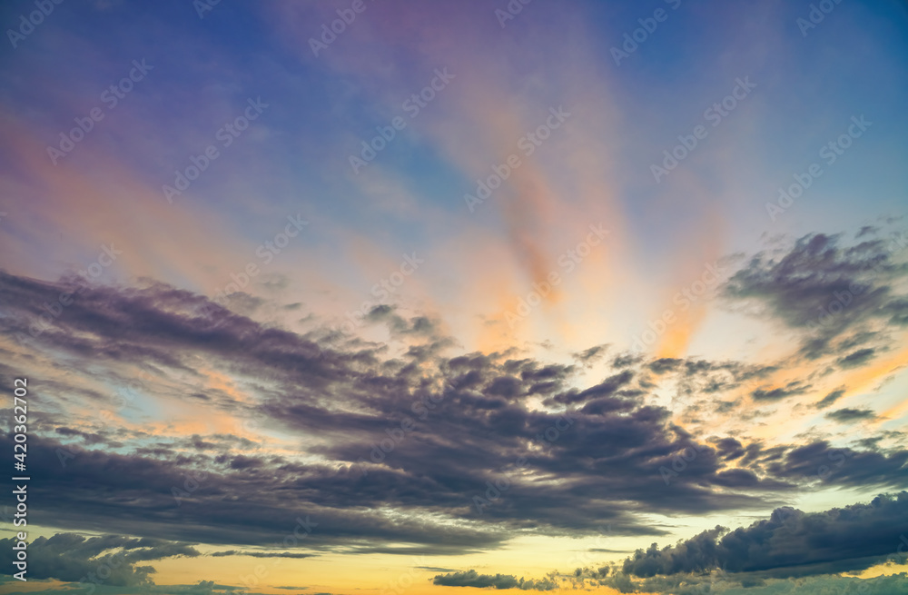 Natural background: dramatic sky at sunset