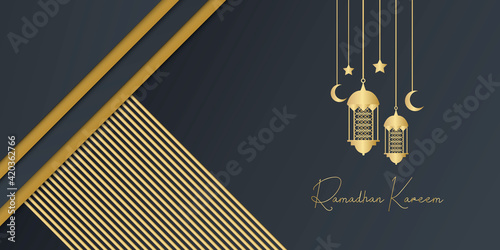 beautiful ramadan kareem black and gold banner design