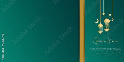 Ramadan Arabic calligraphy design isolated on green splendid background