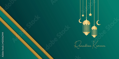 ramadan kareem green and gold dome vector illustration with text space