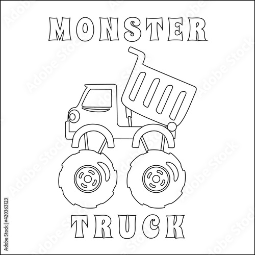Vector illustration of monster truck with cartoon style. Cartoon isolated vector illustration, Creative vector Childish design for kids activity colouring book or page.