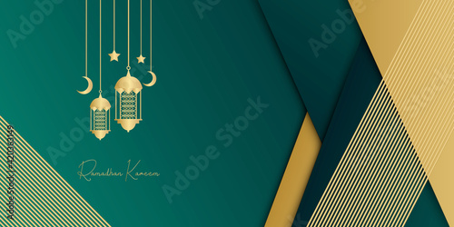 ramadan kareem islamic banner design with calligraphy and arabic lantern