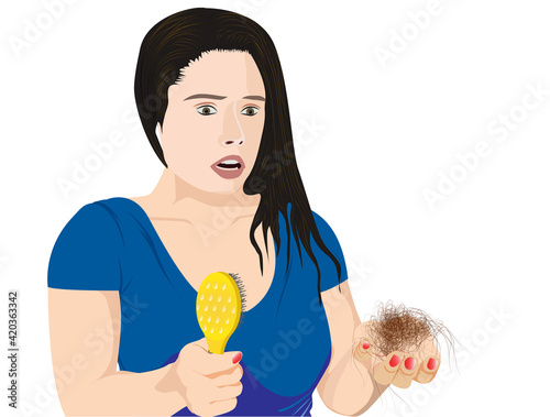 Vector Illustration of woman facing hair loss
