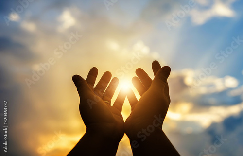 Fotografie, Obraz Human hands open palm up worship