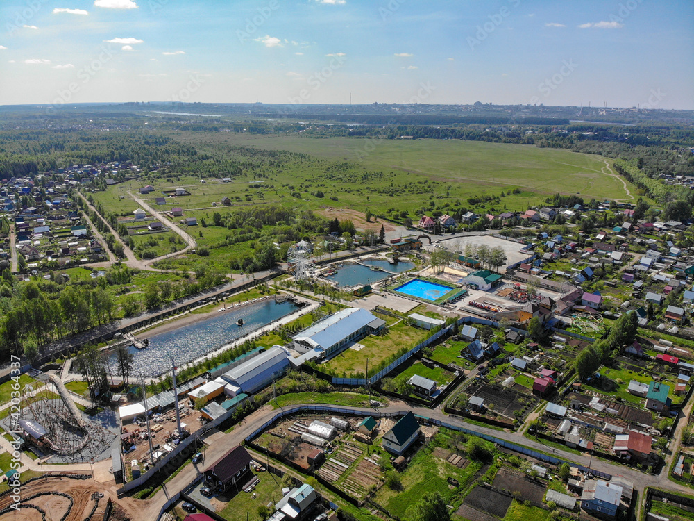 Aerial view of the amusement park in Poroshino (Kirov, Russia)
