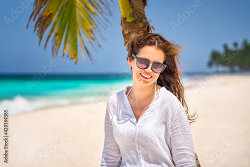 Young woman on the beautiful ocean beach in Dominican Republic © sborisov