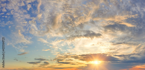 Panorama of dramatic colorful sky at sunset © sborisov