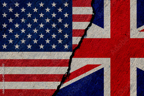 usa and uk flags painted on concrete wall
