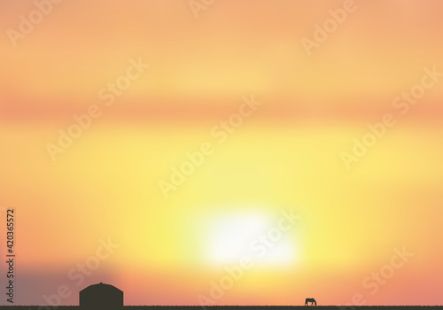 A Mongolian Grassland Landscape, Sunset