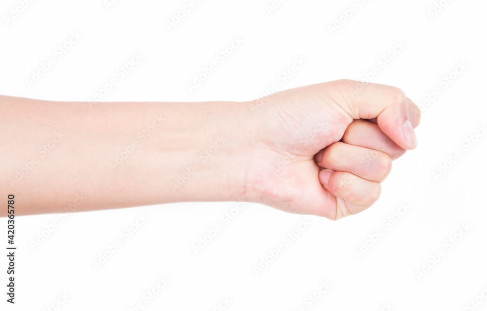 The gesture of clenching one's fist The gesture of clenching one's fist
