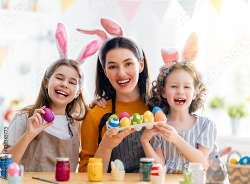 Happy family are preparing for Easter
