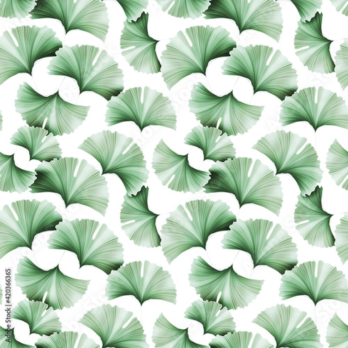 Ginkgo biloba leaves seamless pattern, colorful trendy, isolated leaves of ginkgo tree. Japanese tree. For printing on textiles, booklets, medical and cosmetic packaging.