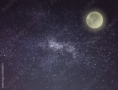 Night sky with stars and moon as background. Universe