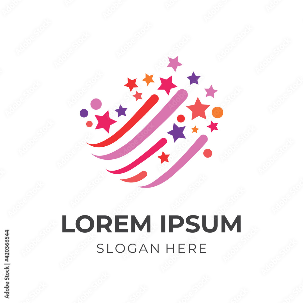 Obraz premium fun firework logo design with flat colorful style