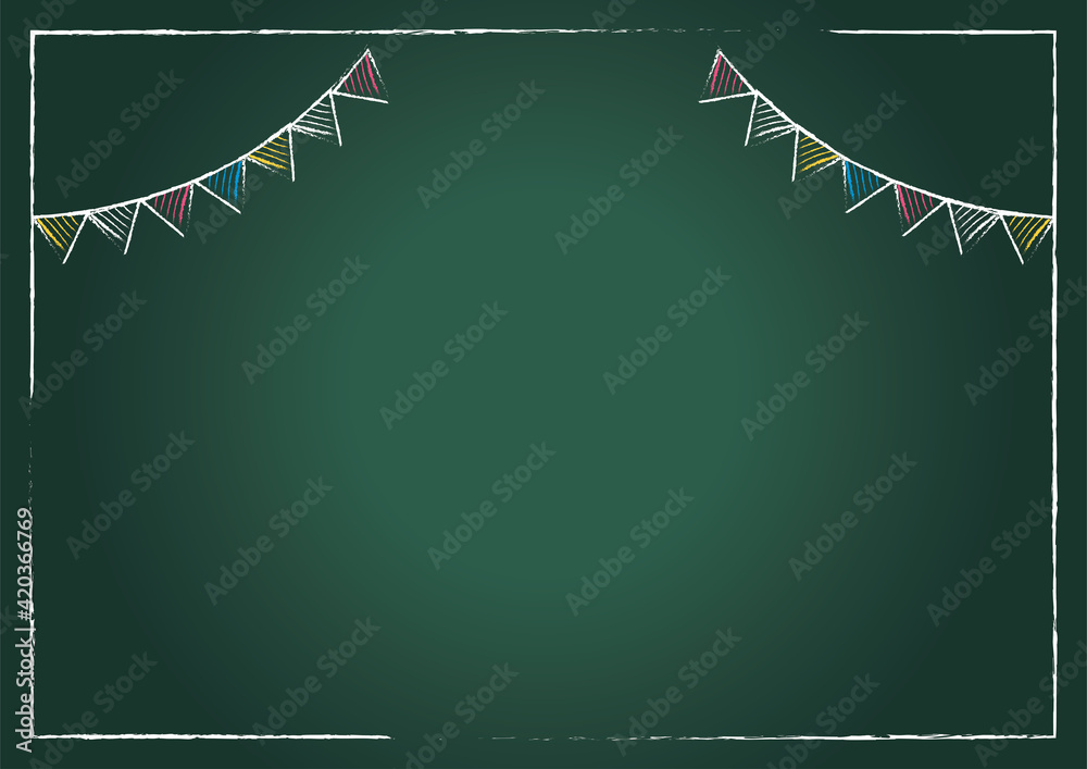 黒板と手描きチョークタッチの三角旗ガーランドの背景イラスト メッセージボード横パーティーフラッグ Stock Vector Adobe Stock