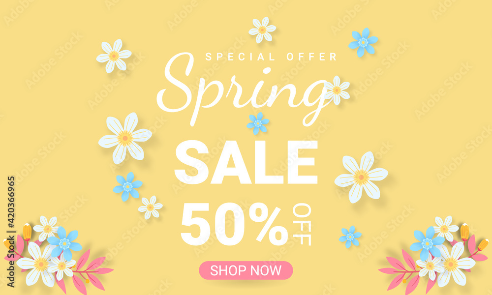 Spring sale background with beautiful colorful flower. template, banners, flyers, posters, brochure.