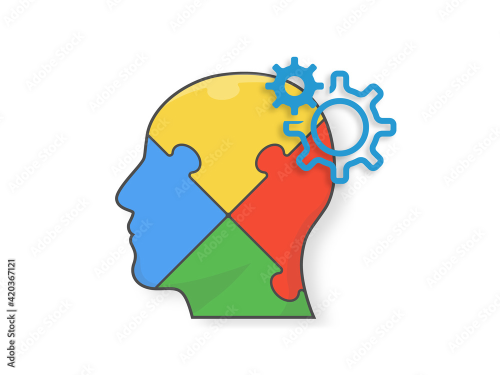 Head man puzzles strategy with gears. Head man puzzles strategy with gears.