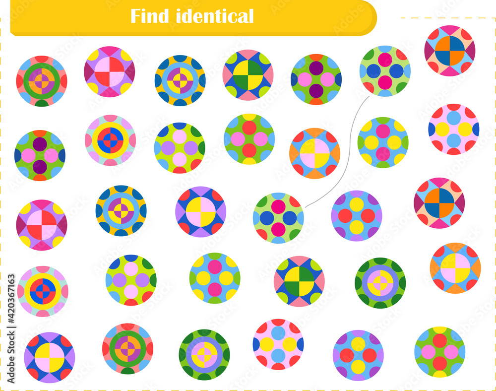 Logic puzzle game for children and adults. Find identical circles and connect them with a line. Development of attention, thinking and memory Logic puzzle game for children and adults. Find identical circles and connect them with a line. Development of attention, thinking and memory