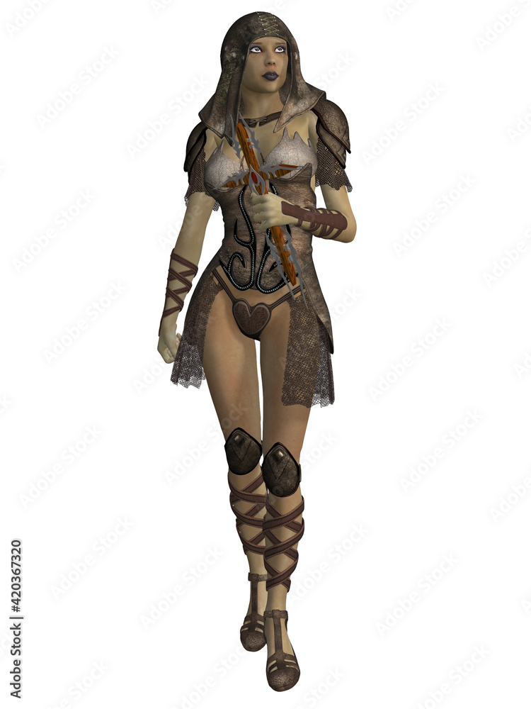 3d illustration of an female figure with a fantasy vampire hunter outfit 3d illustration of an female figure with a fantasy vampire hunter outfit