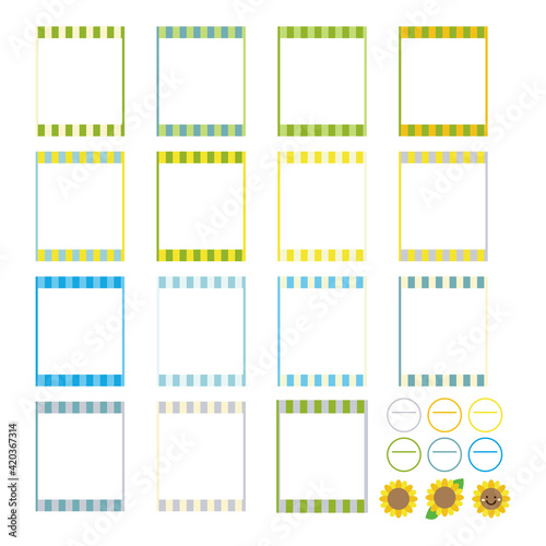 夏にぴったりさわやかなイメージのストライプフレームとひまわりアイコン Set of summer colour stripes frame and sunflower icons - vector illustration