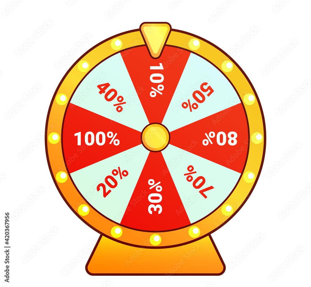 Wheel of Fortune isolated on white background, vector illustration of fortune's wheel with percentage discounts, sale poster design Wheel of Fortune isolated on white background, vector illustration of fortune's wheel with percentage discounts, sale poster design
