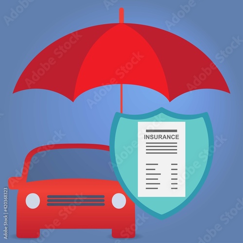 Red car under umbrella, automobile insurance concept