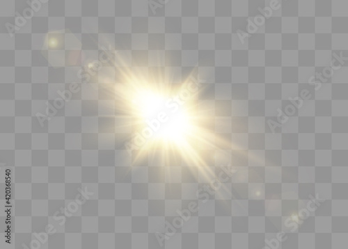 Sunlight translucent special light effect design. Vector blur in radiance light. Isolated sunlight transparent background.