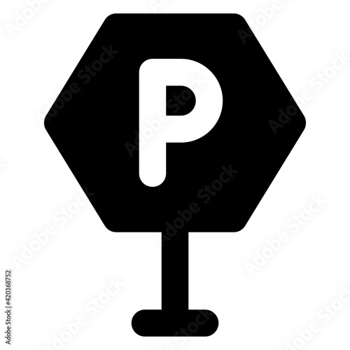 
Cityscape roadside pole, solid icon of parking board 


