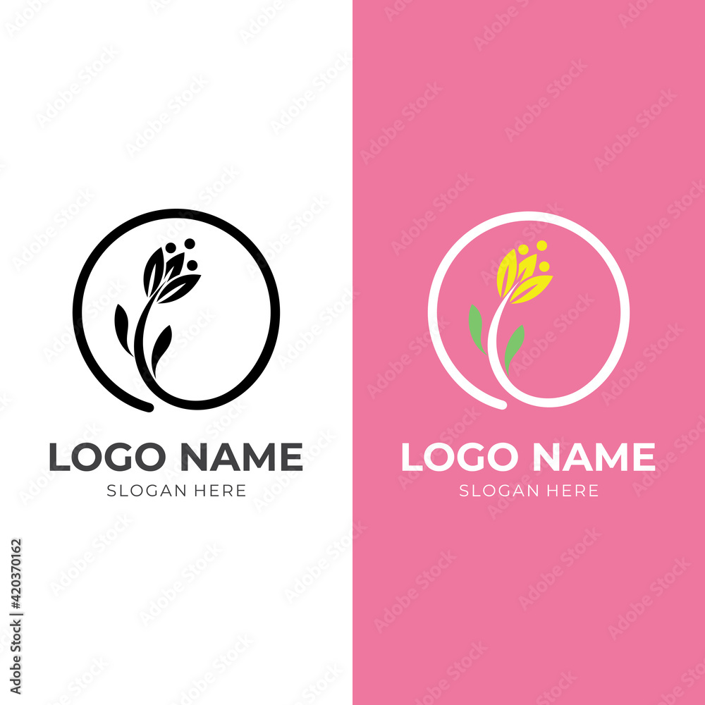 flower logo template with flat black and yellow color style flower logo template with flat black and yellow color style