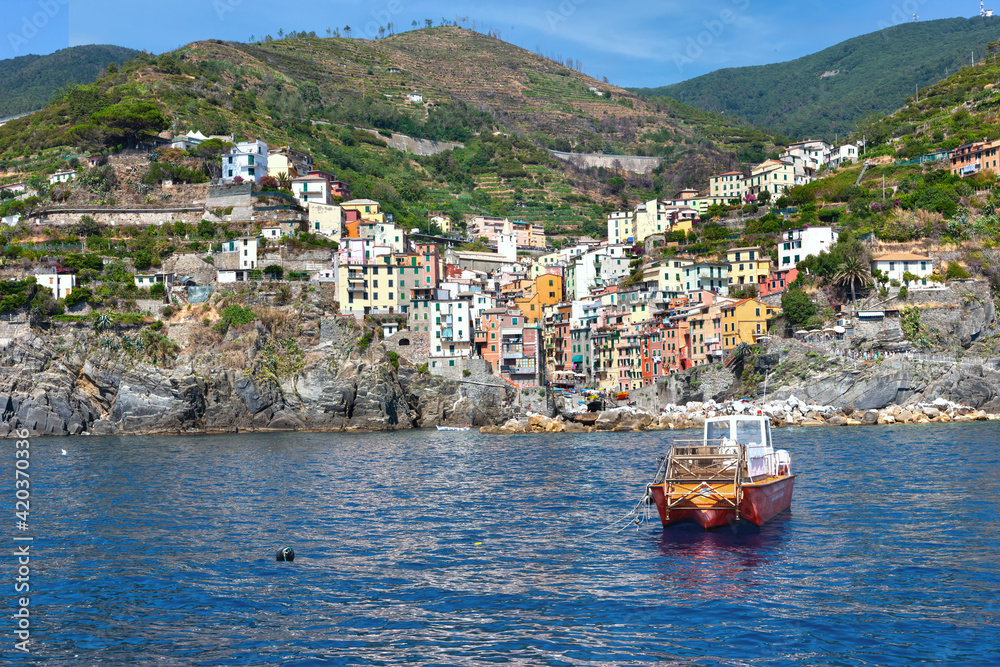 The fishing villages of Monterosso al Mare,Vernazza, Corniglia, Manorola and Riomaggioresof the Cinque Terra Liguria Italy