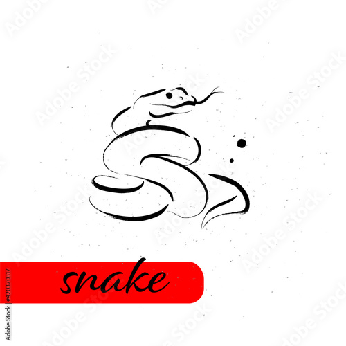 Chinese snake year calendar animal silhouette isolated on white textured background. Vector hand drawn sketch style illustration. For banners, cards, advertising, congratulations.
