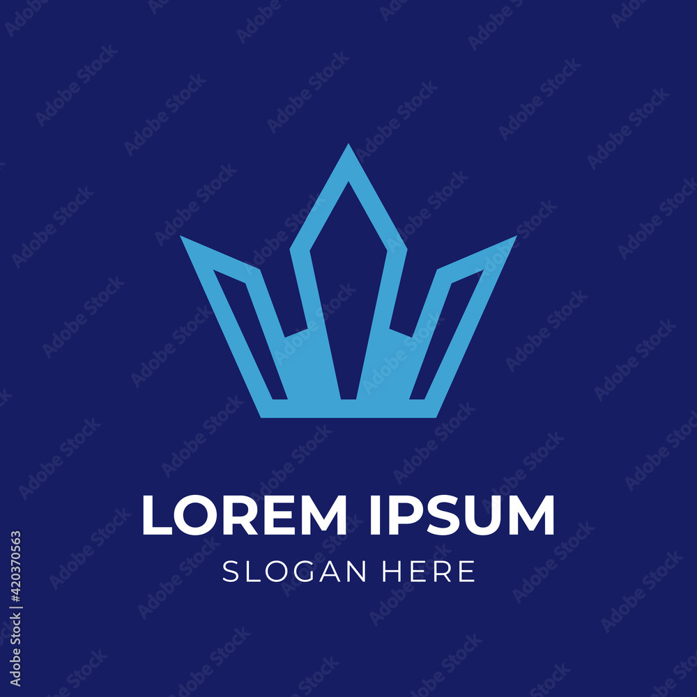 crown logo concept with flat blue color style