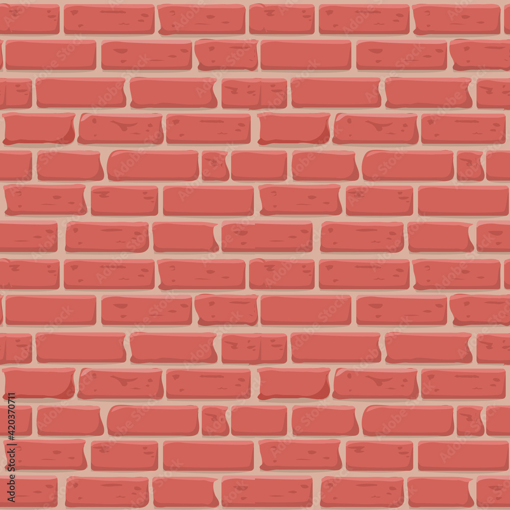 Obraz premium Brick wall Seamless texture. Continuous loop background. Cartoon style flat and solid color vector illustration.