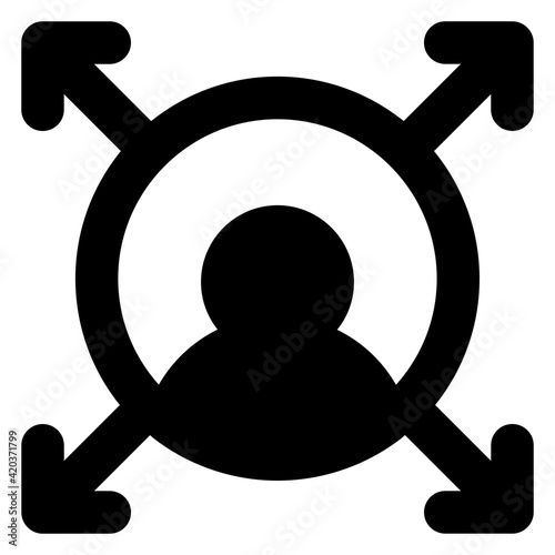 
Avatar surrounded by arrows, concept of decision making icon

