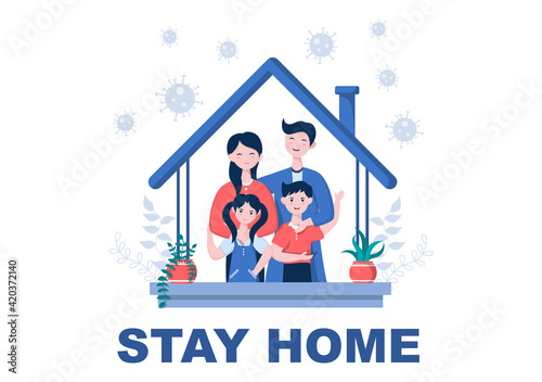 Stay at Home for Quarantine or Self Isolation to Reduce the Risk of Infection To Prevent Coronavirus. Vector Illustration