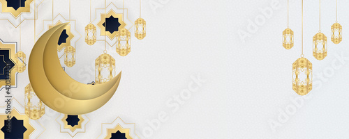 Ramadan Kareem greeting cards set. Ramadan islamic holiday invitations templates collection with gold crescent moon, hand drawn lettering and mosque. Vector illustration.