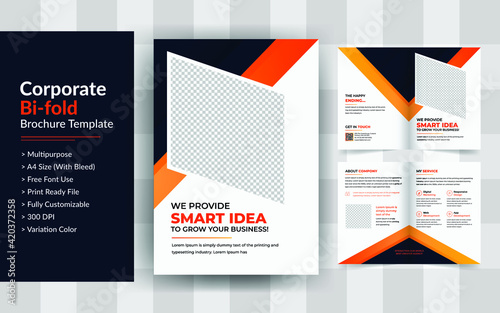 Bifold Brochure Creative Corporate Business vector template,Creative two folded flyer or brochure concept.Geometric elements style business bi-fold brochure design.
