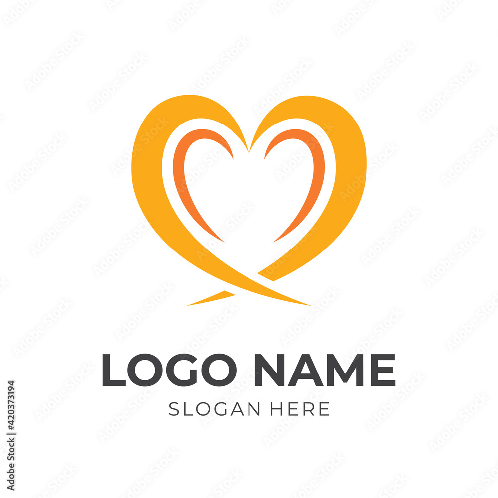 love logo concept with flat yellow color style