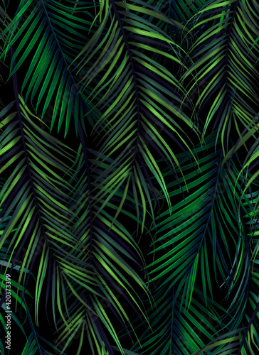 Seamless Leaves Pattern In Elegant Style. Palm leaves background. Tropical palm leaves  jungle leaves seamless floral pattern background
