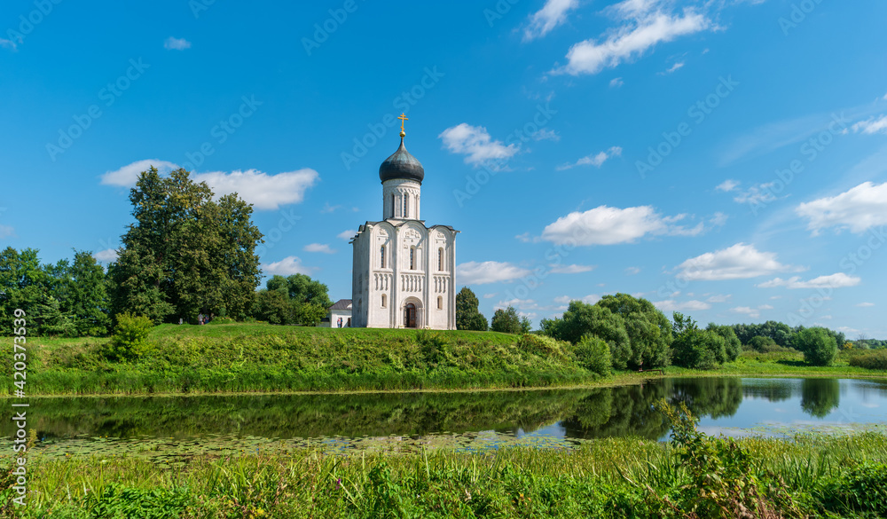 Church of the Intercession on the Nerl on summer day. Temple in the Vladimir region of Russia, built in the 12th century.