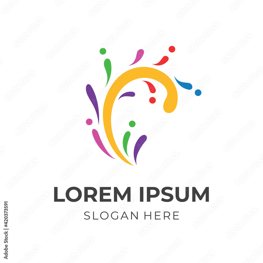 Obraz premium fun firework logo concept with flat colorful style