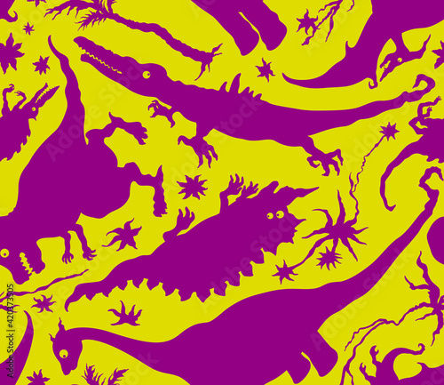 Funny dinosaurs pattern/ Seamless background with grotesque fantasy creatures dinosaurs