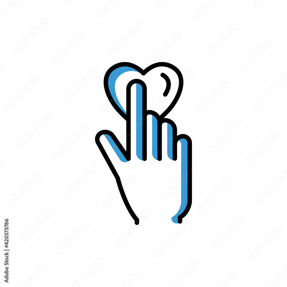 Hand icon with heart. touch. Two Tone line colored Design. the icon can be used for application icon, web icon, infographic, Editable stroke. Design template vector Hand icon with heart. touch. Two Tone line colored Design. the icon can be used for application icon, web icon, infographic, Editable stroke. Design template vector