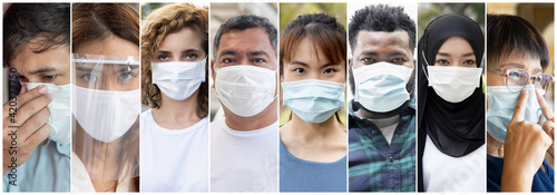 Fotografija Collage of people around the world wearing face mask, concept of taking precauti