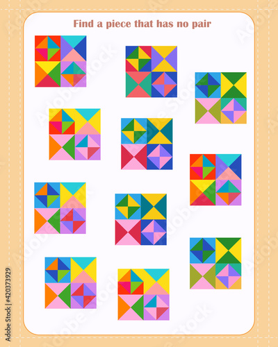  Logic game for children. Find which shape is unpaired. Development of attention