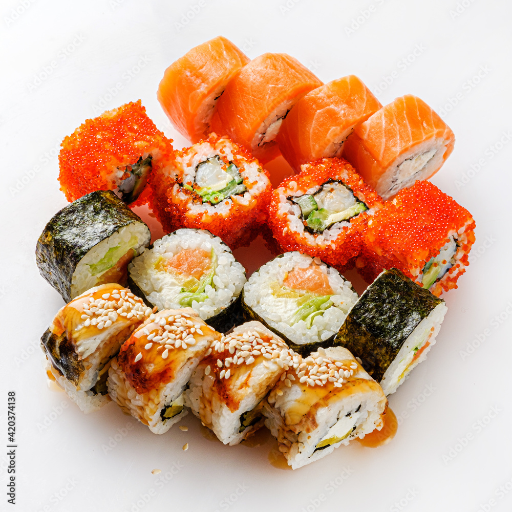 sushi set on the white background sushi set on the white background